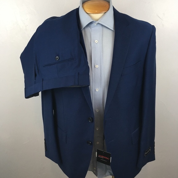 laurentino 40s mens suit solid blue new italy 100% wool 2 piece nwt ea0134